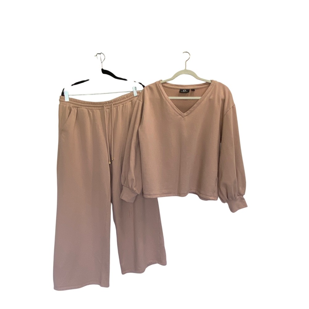 G by Giuliana Womens 2 Piece Luxury Lounge Set VNeck Sweatshirt Wide Leg Pants L